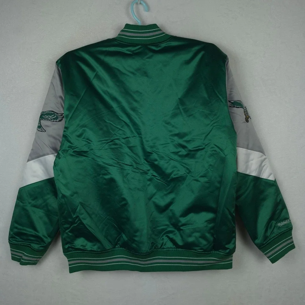 Philadelphia Eagles Mitchell & Ness NFL XL XLarge Satin Jacket Green Gray NWT